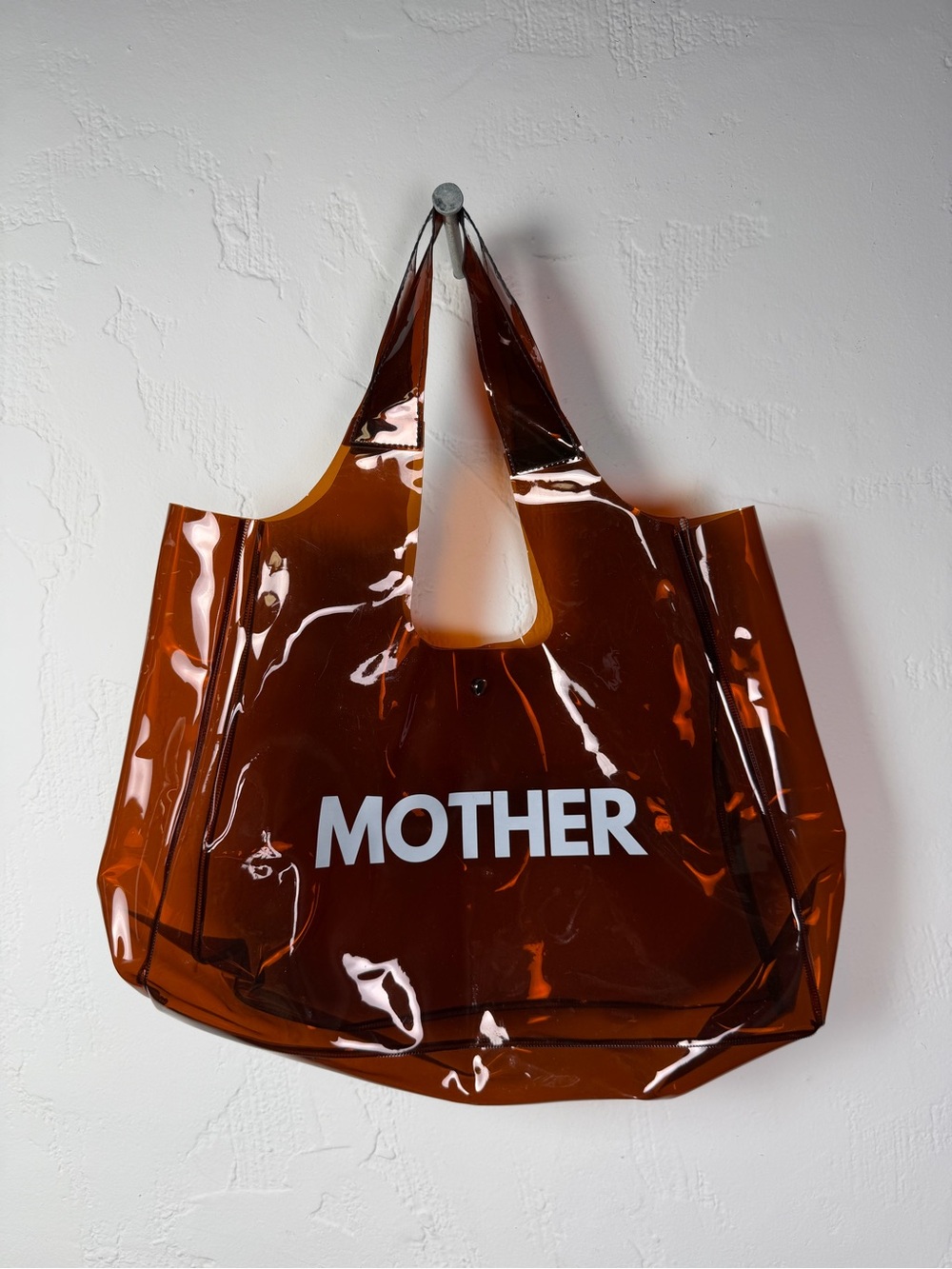 MOTHER Transparent Amber Brown Jelly Style -Washable PVC Tote Bag 13 X 18